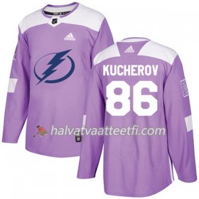 Miesten NHL Tampa Bay Lightning Pelipaita Nikita Kucherov 86 Adidas 2017-2018 Violetti Fights Cancer Practice Authentic